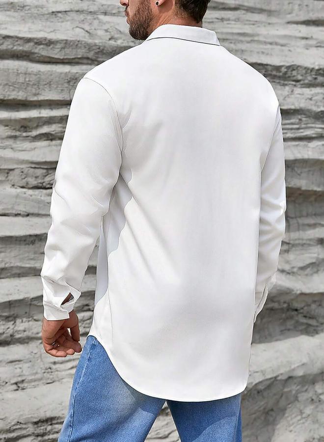 Take Two Men White Long Sleeve Shirt with Pocket - Image 2